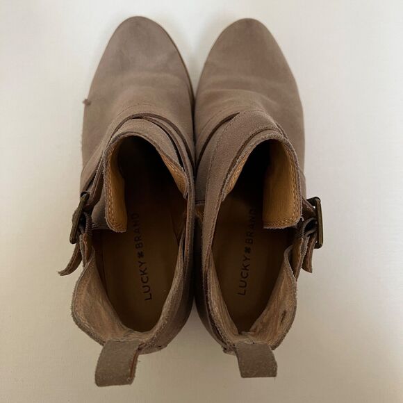 Lucky Brand Boots Size 8M/38 Taupe Tan Bellisa Ankle Booties Suede Buckle - Picture 11 of 12